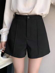 DAZY Solid Wide Leg Shorts - Black - View 2