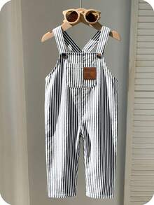 Newborn Baby Boy Cute Casual Versatile Striped Strap Romper - Black and White - View 7