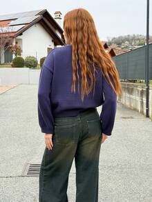 SILVIA DI SANTO Suéter de mujer casual de unicolor - Azul Marino - Ver 2