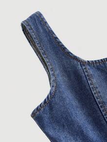 Girlism Tween Girls Y2k Back-To-School Season Denim Sleeveless Loose Dress For Summer Rave Outfits Festival - Blue - View 5