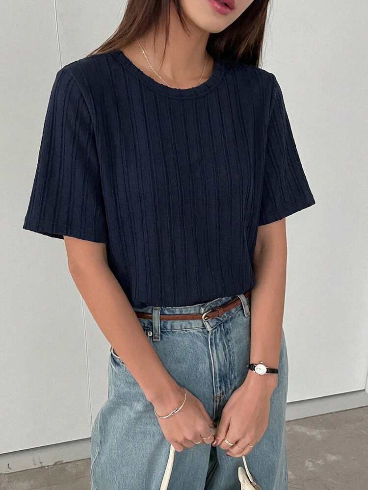Women's Summer Round Neck Short Sleeve Lace Patchwork Casual Pullover T-Shirt