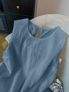 GlowEve CURVE Plus Size Women Solid Color Round Neck Casual Versatile Tank Top - Dusty Blue - View 5