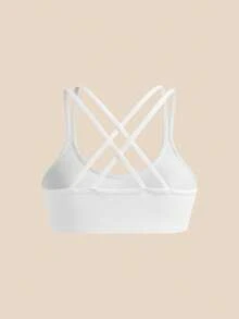 Cheerettes Áo ngực thể thao thường ngày màu trơn dành cho nữ - trắng - Xem 2