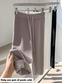 Franclia Quần legging dệt kim dày lót nhiệt kiểu Maillard thời trang thường ngày cho nữ cạp cao, ống đứng ống rộng, quần áo len dệt kim cho trường đại học - Đồng - Xem 4