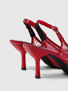 CUCCOO CHICEST Women's New Thin High-Heeled Pointed-Toe Shoes Made Of Mesh Material, With A Back Strap, Simple And Elegant Style, Suitable For Weddings, Parties, Shopping, And More. - Burgundy - View 6