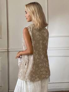 DAZY Áo khoác không tay jacquard thanh lịch dành cho nữ, thích hợp đi làm. - Màu Khaki - Xem 2