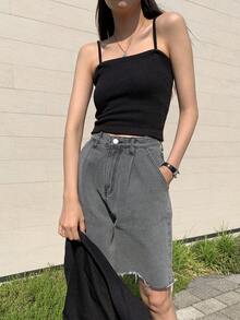 DAZY Solid Rib Knit Cami Top Summer - Black - View 6