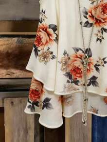 Linhara Blusa de verano elegante con estampado floral y cuello halter para mujer de talla grande - Albaricoque - Ver 6