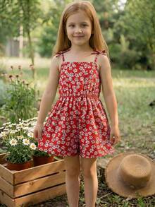 Emery Rose Kids Emery Rose Kids 小女孩碎花吊带连体衣 - 紅色 - 查看 3