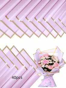 40 Peças de Papel de Embrulho Floral, Papel de Embrulho de Buquê Estilo Coreano, com Marcações de Borda Dourada, Suprimentos Florais para Embrulho e Decoração de Presentes DIY, 23 Polegadas X 23 Polegadas, Papel de Embrulho, Papel Fino, Suprimentos de Buquê, Papel Fino Roxo, Para Sacolas e Embrulho de Presentes, Papel de Embrulho de Presente Multicolorido, Papel de Embrulho de Presente do Dia dos Namorados, Artesanato de Papel de Aniversário. - Roxo - Visão 8