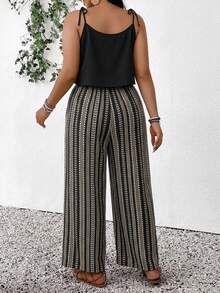 Lounesse Plus Size Women's Summer Beach Vacation Style Patchwork Print Twist Shoulder Wide Leg Jumpsuit - Multicolor - View 3