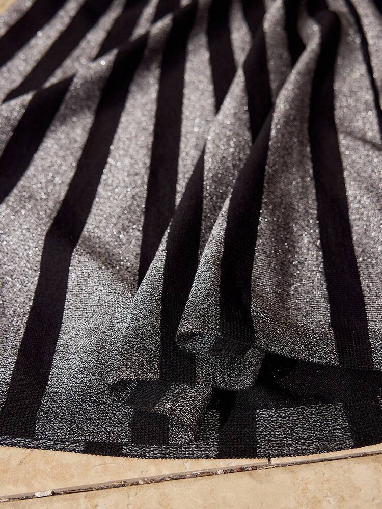 WOMEN'S SHIMMERY STRIPED PATTERN SWEATER DRESS