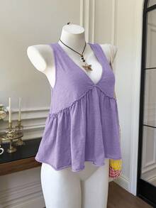 Comfortcana Summer Vintage Women's Patchwork A-Line Washed Casual Camisole Top, Bohemian Style, Purple - Purple - View 4