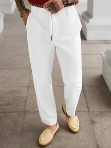 Manfinity CasualCool Quần dài nam màu be dáng suông, kiểu dáng thường ngày, có túi xéo và chi tiết thắt nút. - Màu be - Xem 3