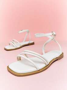Mini mi Children's Casual Flat Sandals With Buckle Design, For Daily Wear - White - View 7