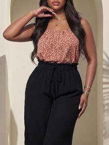 Truni Sometimesglam Plus Paperbag Waist Knot Front Wide Leg Pants, For Pear Triangle Body Shape - Black - View 3