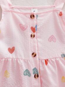 SHEIN Genkimix Kids Bộ 2 món cho bé gái mùa hè: Áo hai dây in hình trái tim + Quần ống rộng, chất liệu cotton mềm mại, thoáng mát, thân thiện với da, ngọt ngào và dễ thương, phù hợp cho bé gái 4-7 tuổi, thích hợp cho hoạt động ngoài trời. - Hồng - Xem 5