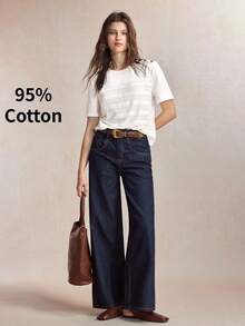 BizChic White Women's T-Shirt With Hollow Out Button Splicing, Elegant Casual Commute Date Independence Day Graduation Season Music Festival Slimming Elegant Versatile Premium Summer - White - View 7
