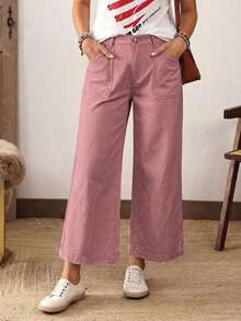 EMERY ROSE Plus Size Women Loose Straight Leg Jeans With Pockets, Casual Nine-Minute Pants Holiday Dusty Pink Summer - Dusty Pink - View 8