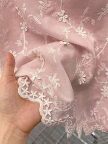 GlowEve CURVE Plus Size Women Comfortable Fitted Embroidered Ruffle Hem Blouse, Casual/Work Wear, Suitable For Daily Outing, Commuting, Dating, Spring & Summer - Pink - View 7