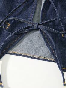 GlowEve Women's Front Tie Casual Versatile Denim Vest - Dark Wash - View 8
