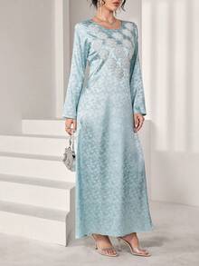 SHEIN Najma Elegant Luxurious 3D Floral Decor Women Loose Luxury Dress - Mint Green - View 5