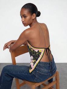 Maija Women's Floral Print Asymmetric Hem Halter Neck Blouse - Multicolor - View 3