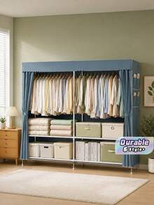 A Portable And Simple Wardrobe For Home Bedrooms, Equipped With A Hanging Area And Multi-Layer Storage Racks. The Top Is Designed For Storage, And The Steel Pipe Frame Is Durable And Stable. It Is An Essential Storage Cabinet For Organizing Clothes - Multicolor - View 16