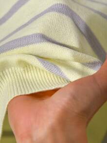 CosyJoli Plus Size Elegant French Minimalist Striped Soft Yellow Knit Pullover Sweater For Women Fall/Winter - Light Yellow - View 7