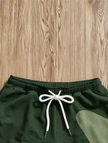 Daypath 男士深綠色拼色抽繩休閒短褲，附HK Logo，舒適寬鬆運動短褲，適合夏季、街頭風、健身房與日常穿著 - 彩色 - 查看 5