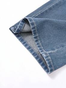 SHEIN Vintage Washed Blue Loose Wide-Leg Jeans,Summer Streetwear Holiday Back-To-School Fashion Casual Straight-Leg Jeans With Elastic Waist & Drawstring - Blue - View 4