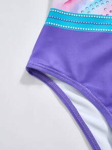 SHEIN 1 pieza Malla sin espalda con bloques de color apta para gimnasia, danza, ropa deportiva de una sola pieza - Morado - Ver 8