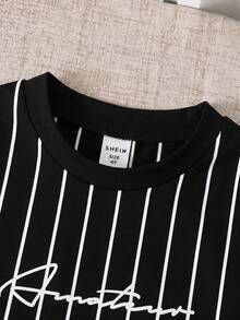SHEIN Little Byeori 两件套儿童男童休闲百搭舒适印花圆领宽松短袖T恤和牛仔宽松短裤套装 - 彩色 - 查看 3