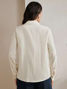 Anewsta Elegant French Style Rhinestone Decor White Blouse, Draping Versatile Chic Top - Apricot - View 2