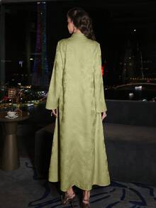Layrah 春夏优雅玫红色提花珍珠水钻喇叭袖连衣裙 - 綠色 - 查看 3
