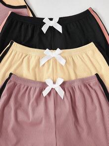 Snug Zone 3件套女士撞色滚边休闲背心短裤睡衣套装，多色 - 彩色 - 查看 5