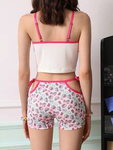 Chillnights HELLO KITTY AND FRIENDS | SHEIN 2pcs Set Lingerie Wanita Nyaman dengan Motif Bunga Warna-warni - MultiWarna - View 2