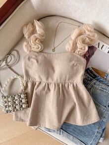 Frenchy Camiseta sin espalda con volantes y lazada, de estilo casual de verano - Albaricoque - Ver 5