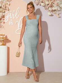 Loomaby Vestido elegante sin mangas con dobladillo de cola de pez de unicolor para maternidad - Gris - Ver 6