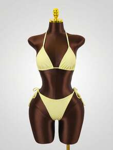 Zestiva Bộ bikini 3 mảnh gợi cảm dành cho nữ, họa tiết chữ và trái cây, kiểu dáng dây mảnh, hở lưng, thích hợp cho kỳ nghỉ hè ở bãi biển. - Màu vàng - Xem 3