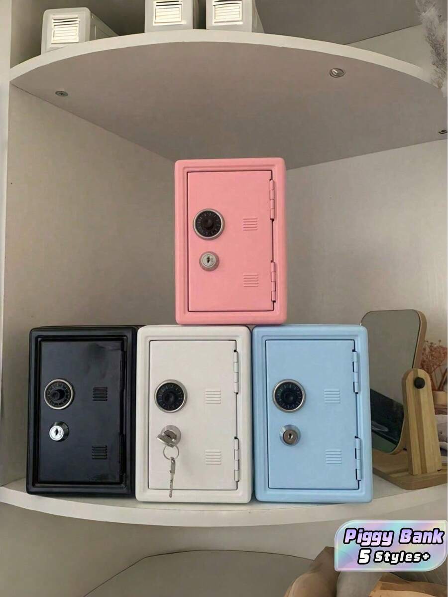 1pc All-Metal Password Piggy Bank With Built-In Removable Coin Box + Two Keys, Simple White Password Key Double-Locked Metal Piggy Bank Birthday Gift - White - View 1