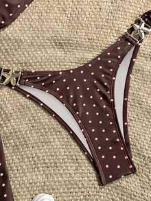 Swim Mod Conjunto de Maiô Bikini Feminino de Duas Peças com Estampa Tropical, Casual de Férias - Multicolorido - Visão 5