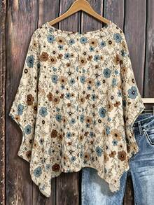 Linhara Spring/Summer New Lightweight Minimalist Casual Comfortable Vacation Home White Batwing Sleeve Round Neck Plus Size Women's Top - Multicolor - View 2