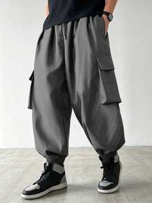 PAVTROS Pantalones jogger casuales de unicolor con cordón en la cintura y bolsillos, uso versátil para el día a día - Gris Oscuro - Ver 7