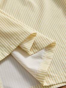 ESTAVOR Men's Embroidered Striped Print Button-Front Casual Short Sleeve Shirt - Yellow - View 5