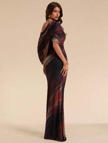 SHEIN BAE Đầm ôm dáng thanh lịch màu nâu nhuộm tie-dye dành cho nữ, thích hợp cho mùa xuân/hè. - màu nâu - Xem 4