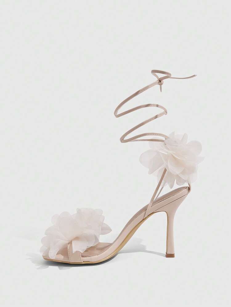 CUCCOO SZL Women's Fashionable & Elegant 3D Floral Decor Heeled Sandals, Summer Valentine's Day Spring Shoes