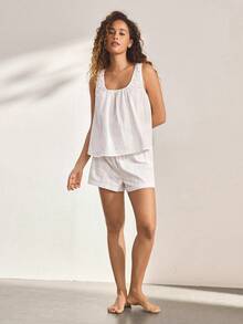 Ocili Bộ đồ ngủ nữ phong cách Bohemian tối giản, thoải mái, 100% cotton. - trắng - Xem 4