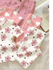 2 conjuntos aleatorios de 3 conjuntos de pijama, estampado de corazones con lunares y flores rosas, conjunto esencial de verano para niñas, ropa de verano linda, estilo coreano, cómoda y versátil, ropa infantil de moda, estética Y2K, Kawaii, conjunto para fiesta, uso diario casual, conjunto para vacaciones, adorable y cómodo, artículo, estilo campestre, ropa de estar en casa los fines de semana, conjunto para sesión de fotos, relajado y cómodo - Multicolor - Ver 7