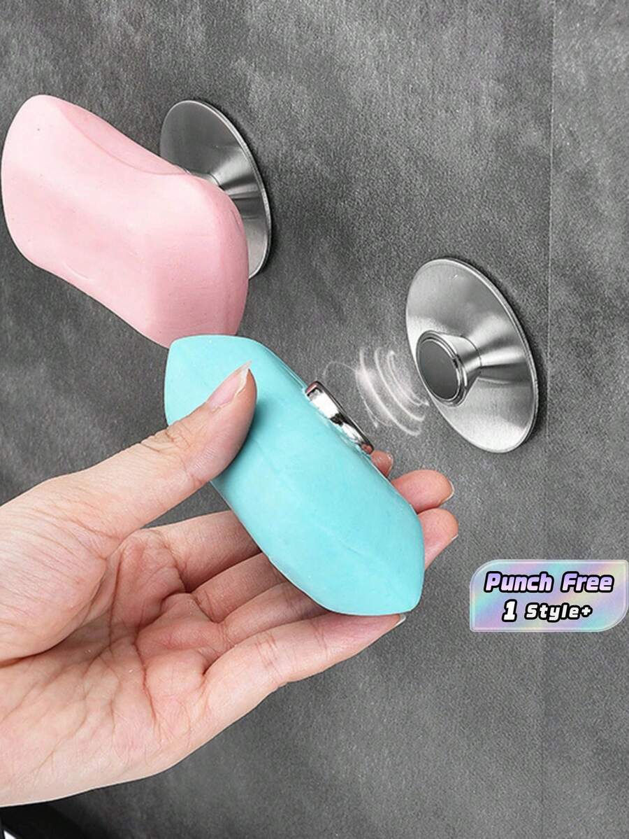 1 Set Stainless Steel Magnetic Soap Holder Bathroom Punch-Free Wall-Mounted Soap Holder Wall-Mounted Drain Rack Hook Home Bathroom Decor Summer Back To School - Silver - View 1